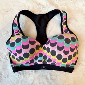Victoria’s Secret Sports Bra VSX Multicolor Polkadot Activewear 32D Racerback